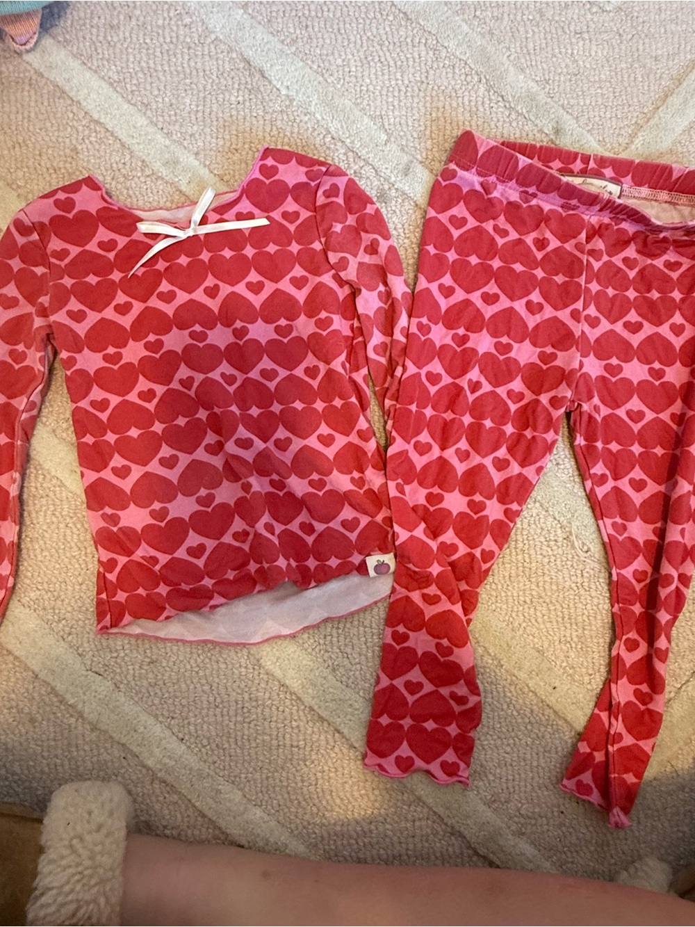 cheeky plum Pink and Red Heart-Print Pajama Set with Bow